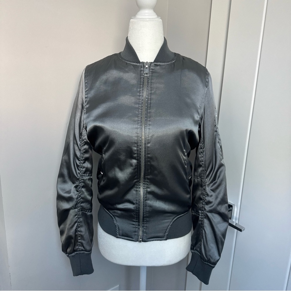Topshop Satin Bomber Jacket - Olive Green